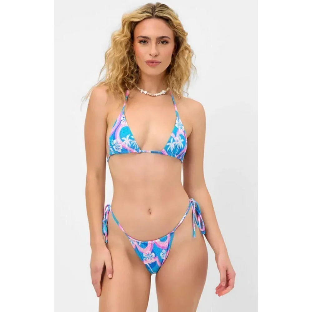 💕FRANKIES BIKINIS💕 Tia Mesh Triangle Top + String Bottom ~ Tropic Love XL NWOT